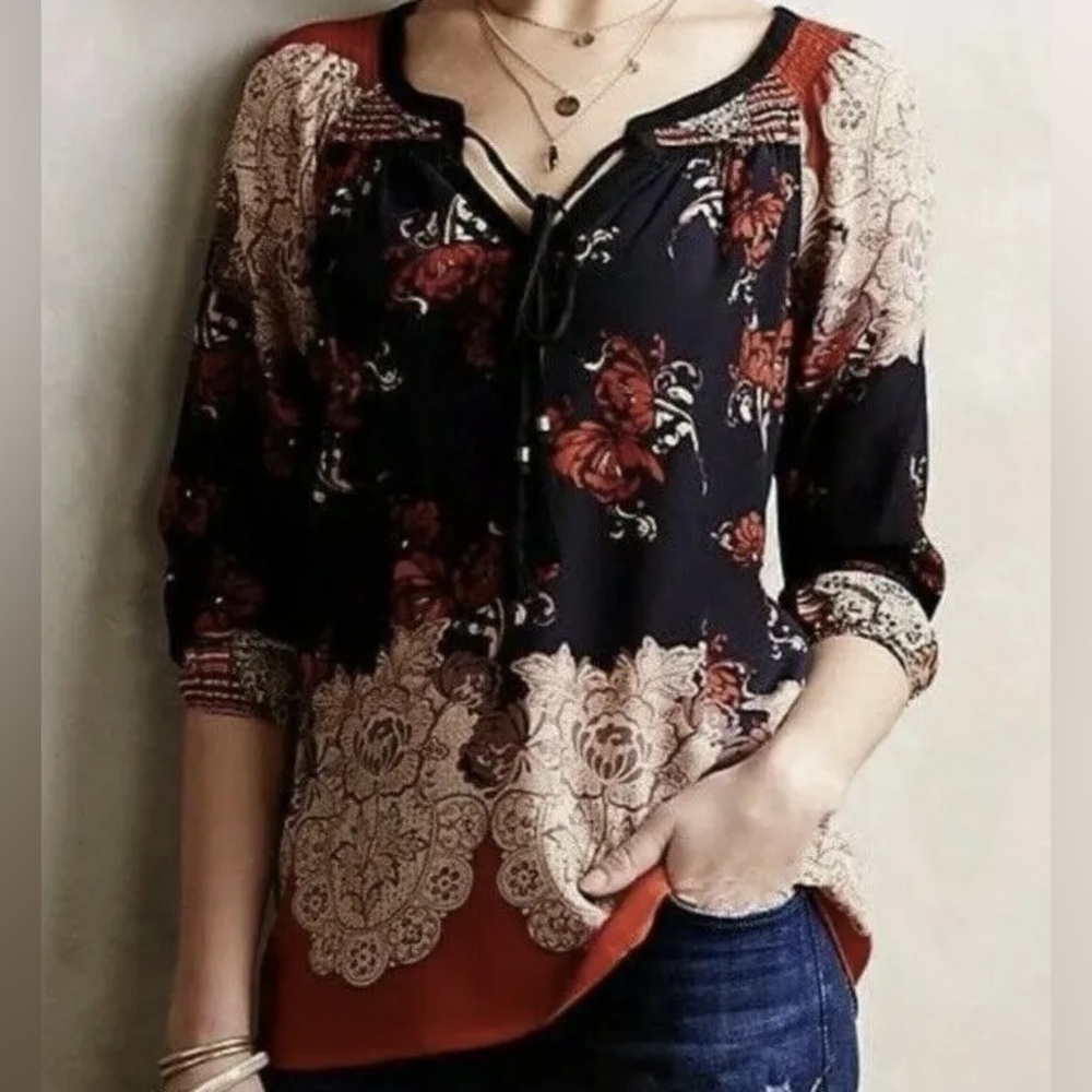 XS Anthropologie “Meadow Rue” Blossom Peasant Shirt